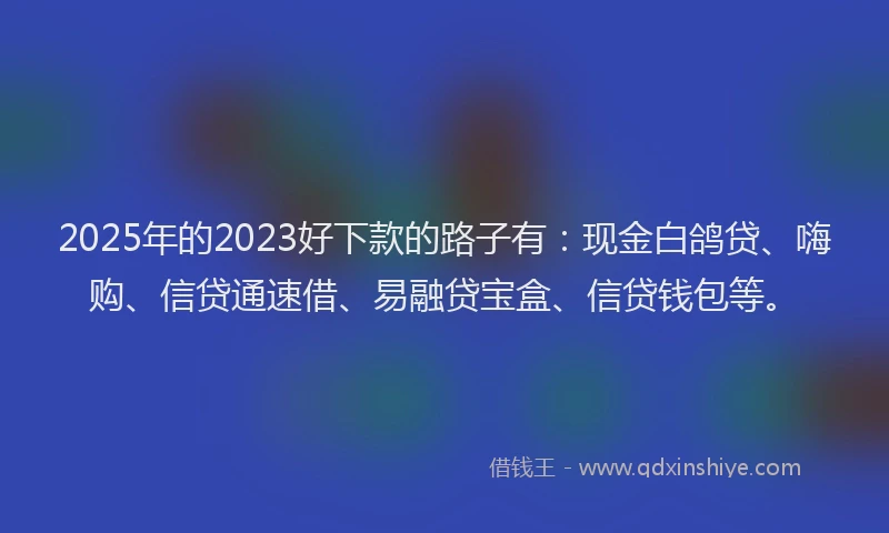 2025年的2023好下款的路子有：现金白鸽贷、嗨购、信贷通速借、易融贷宝盒、信贷钱包等。