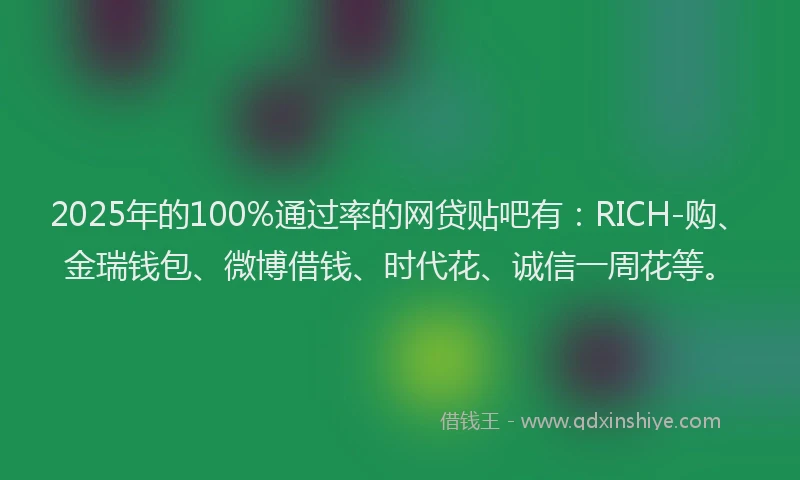 2025年的100%通过率的网贷贴吧有：RICH-购、金瑞钱包、微博借钱、时代花、诚信一周花等。