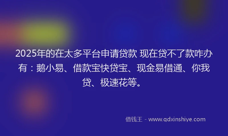 2025年的在太多平台申请贷款 现在贷不了款咋办有：鹅小易、借款宝快贷宝、现金易借通、你我贷、极速花等。