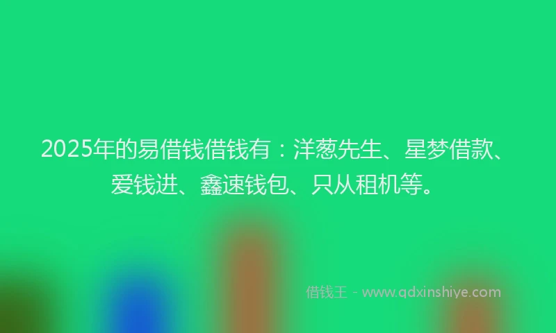 2025年的易借钱借钱有：洋葱先生、星梦借款、爱钱进、鑫速钱包、只从租机等。