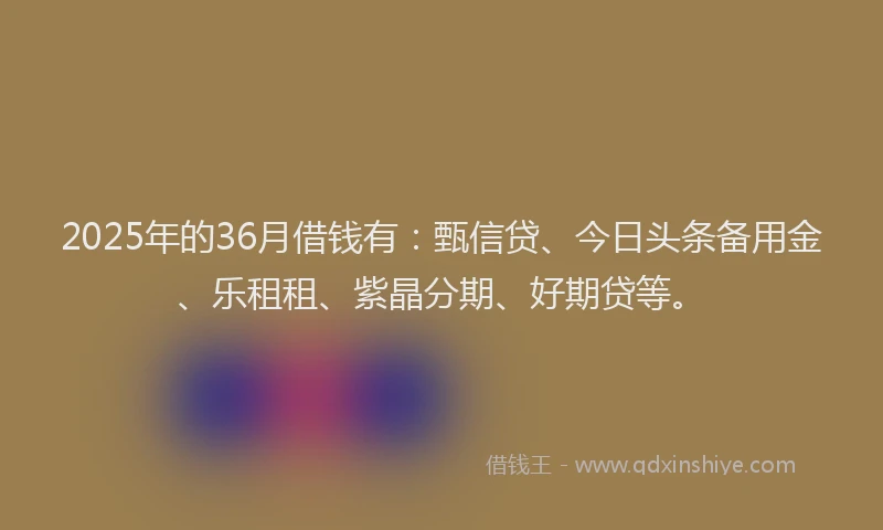 2025年的36月借钱有：甄信贷、今日头条备用金、乐租租、紫晶分期、好期贷等。