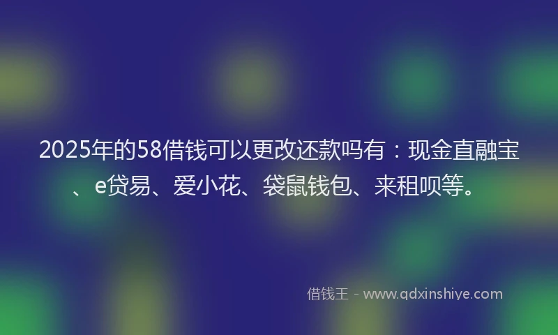 2025年的58借钱可以更改还款吗有：现金直融宝、e贷易、爱小花、袋鼠钱包、来租呗等。