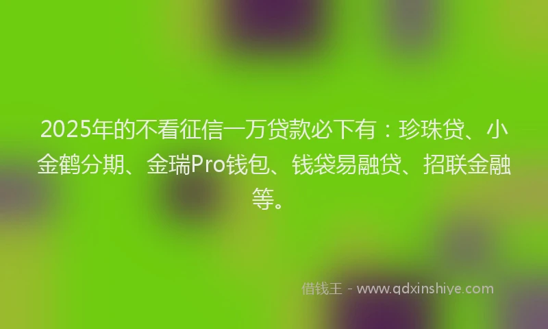 2025年的不看征信一万贷款必下有：珍珠贷、小金鹤分期、金瑞Pro钱包、钱袋易融贷、招联金融等。