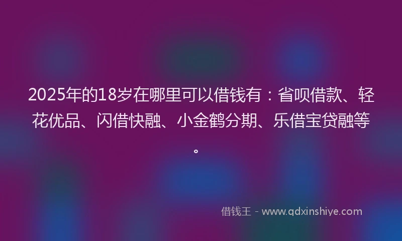 2025年的18岁在哪里可以借钱有：省呗借款、轻花优品、闪借快融、小金鹤分期、乐借宝贷融等。