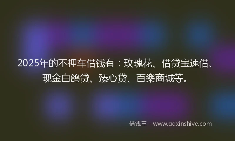 2025年的不押车借钱有：玫瑰花、借贷宝速借、现金白鸽贷、臻心贷、百樂商城等。
