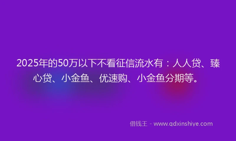 2025年的50万以下不看征信流水有：人人贷、臻心贷、小金鱼、优速购、小金鱼分期等。