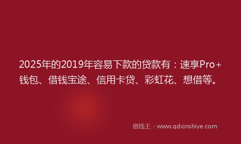 2025年的2019年容易下款的贷款有：速享Pro+钱包、借钱宝途、信用卡贷、彩虹花、想借等。