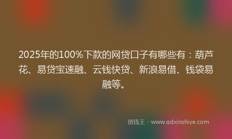 2025年的100%下款的网贷口子有哪些有：葫芦花、易贷宝速融、云钱快贷、新浪易借、钱袋易融等。
