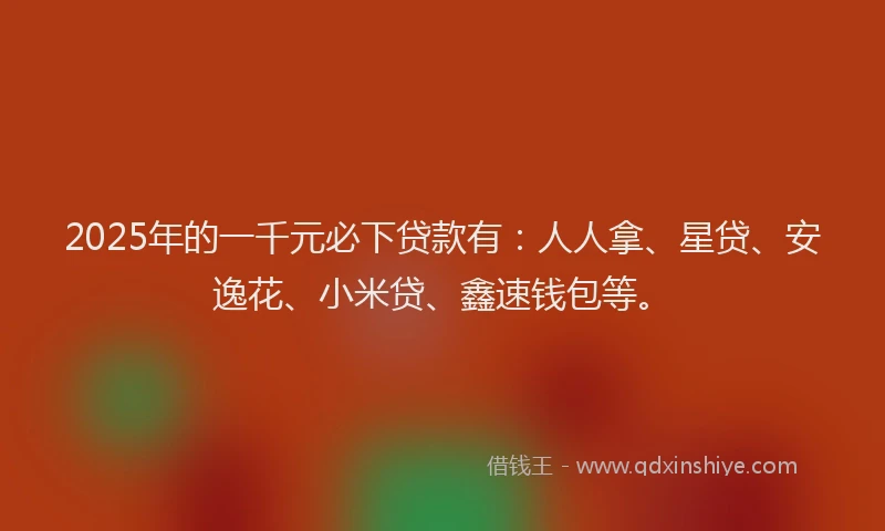 2025年的一千元必下贷款有：人人拿、星贷、安逸花、小米贷、鑫速钱包等。