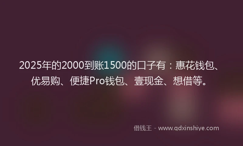 2025年的2000到账1500的口子有：惠花钱包、优易购、便捷Pro钱包、壹现金、想借等。