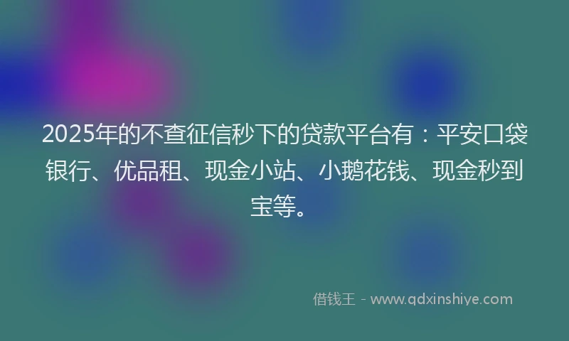 2025年的不查征信秒下的贷款平台有：平安口袋银行、优品租、现金小站、小鹅花钱、现金秒到宝等。