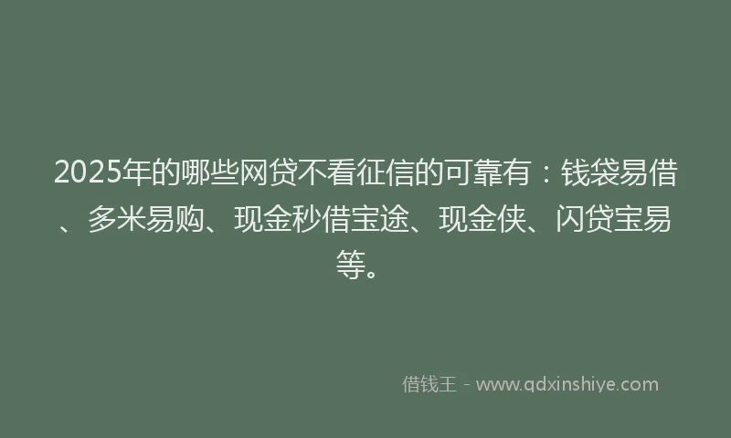 2025年的哪些网贷不看征信的可靠有：钱袋易借、多米易购、现金秒借宝途、现金侠、闪贷宝易等。