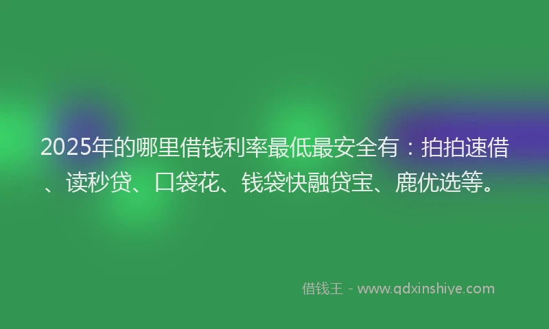 2025年的哪里借钱利率最低最安全有：拍拍速借、读秒贷、口袋花、钱袋快融贷宝、鹿优选等。