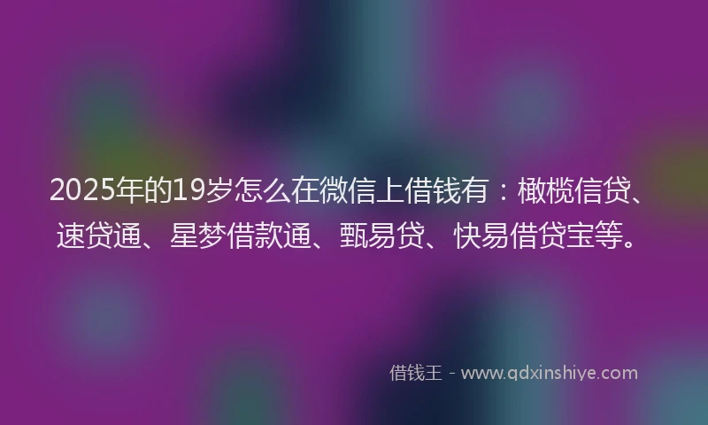 2025年的19岁怎么在微信上借钱有：橄榄信贷、速贷通、星梦借款通、甄易贷、快易借贷宝等。