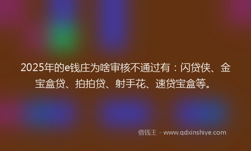 2025年的e钱庄为啥审核不通过有:闪贷侠、金宝盒贷、拍拍贷、射手花、速贷宝盒等。
