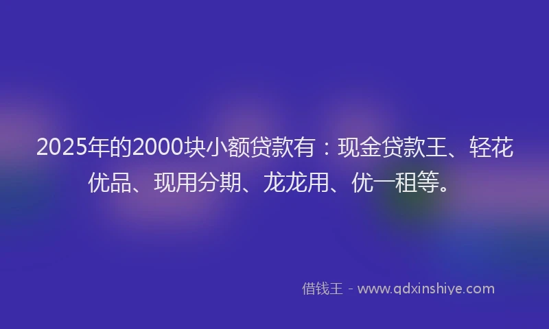 2025年的2000块小额贷款有：现金贷款王、轻花优品、现用分期、龙龙用、优一租等。