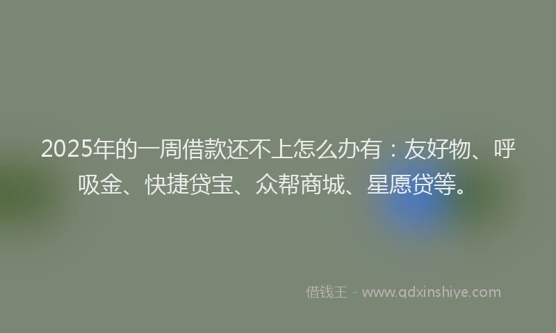 2025年的一周借款还不上怎么办有：友好物、呼吸金、快捷贷宝、众帮商城、星愿贷等。