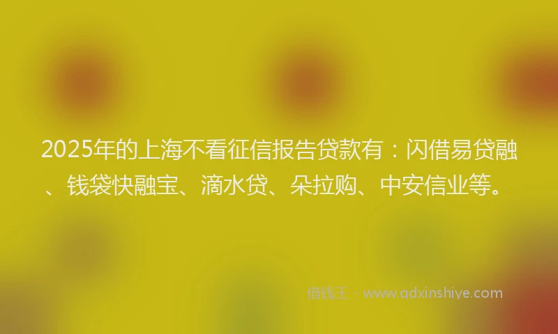 2025年的上海不看征信报告贷款有：闪借易贷融、钱袋快融宝、滴水贷、朵拉购、中安信业等。