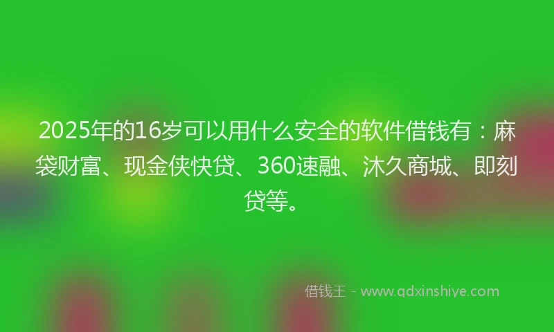 2025年的16岁可以用什么安全的软件借钱有：麻袋财富、现金侠快贷、360速融、沐久商城、即刻贷等。