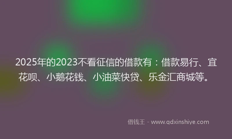 2025年的2023不看征信的借款有：借款易行、宜花呗、小鹅花钱、小油菜快贷、乐金汇商城等。