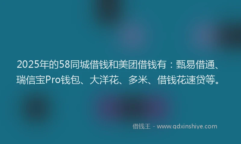 2025年的58同城借钱和美团借钱有：甄易借通、瑞信宝Pro钱包、大洋花、多米、借钱花速贷等。