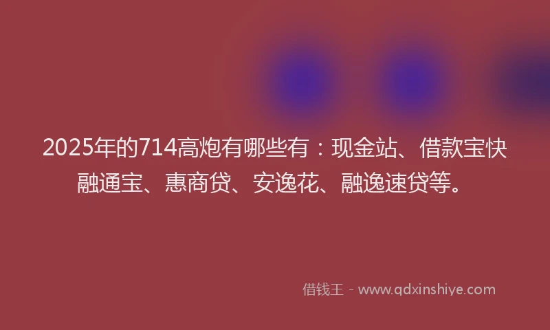 2025年的714高炮有哪些有：现金站、借款宝快融通宝、惠商贷、安逸花、融逸速贷等。