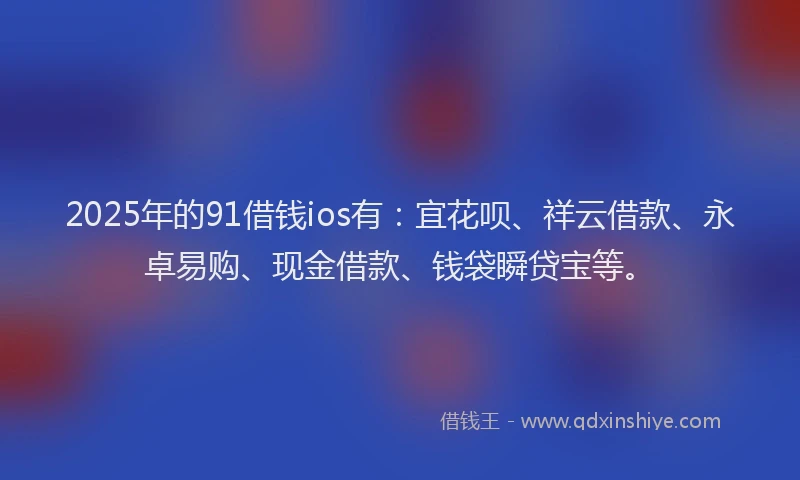 2025年的91借钱ios有：宜花呗、祥云借款、永卓易购、现金借款、钱袋瞬贷宝等。