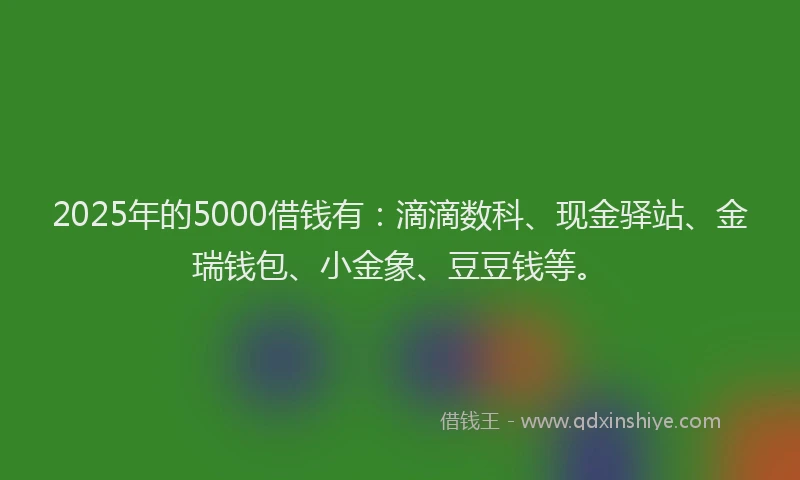 2025年的5000借钱有：滴滴数科、现金驿站、金瑞钱包、小金象、豆豆钱等。
