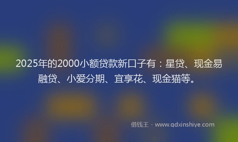 2025年的2000小额贷款新口子有：星贷、现金易融贷、小爱分期、宜享花、现金猫等。