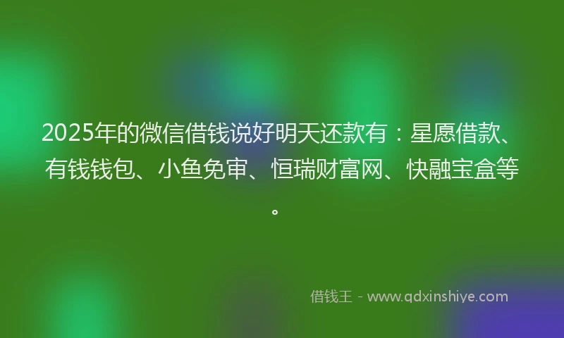 2025年的微信借钱说好明天还款有：星愿借款、有钱钱包、小鱼免审、恒瑞财富网、快融宝盒等。