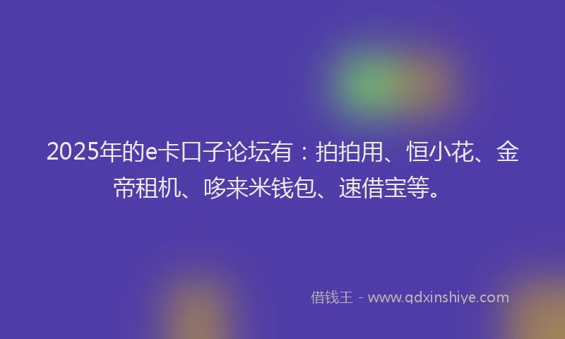 2025年的e卡口子论坛有：拍拍用、恒小花、金帝租机、哆来米钱包、速借宝等。