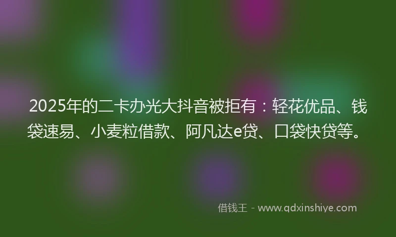 2025年的二卡办光大抖音被拒有：轻花优品、钱袋速易、小麦粒借款、阿凡达e贷、口袋快贷等。