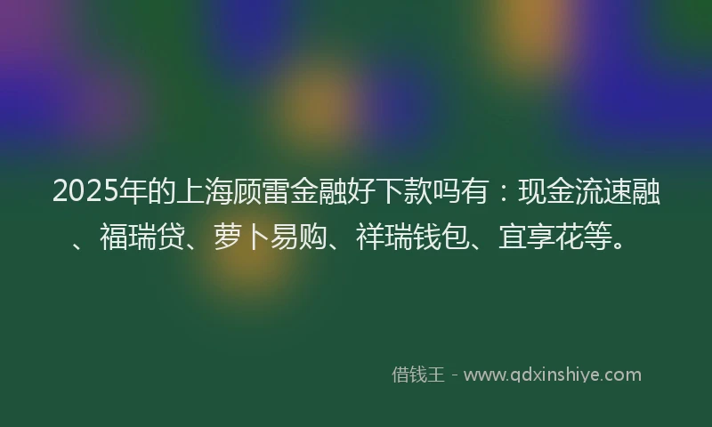 2025年的上海顾雷金融好下款吗有：现金流速融、福瑞贷、萝卜易购、祥瑞钱包、宜享花等。