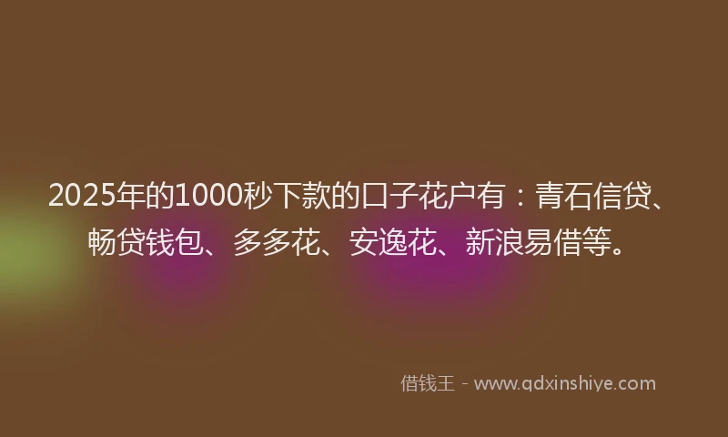 2025年的1000秒下款的口子花户有：青石信贷、畅贷钱包、多多花、安逸花、新浪易借等。