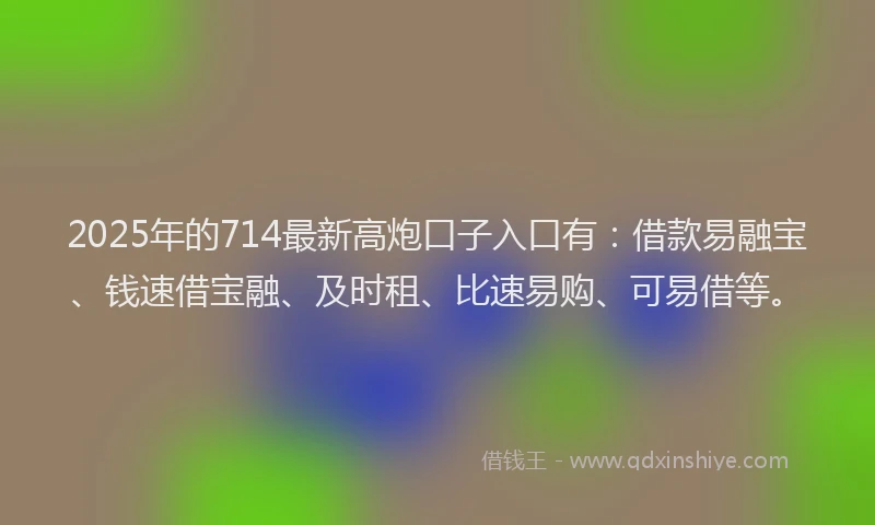 2025年的714最新高炮口子入口有：借款易融宝、钱速借宝融、及时租、比速易购、可易借等。