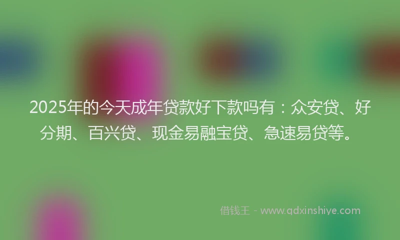 2025年的今天成年贷款好下款吗有:众安贷、好分期、百兴贷、现金易融宝贷、急速易贷等。