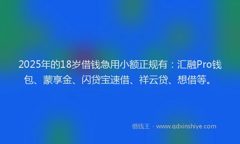 2025年的18岁借钱急用小额正规有：汇融Pro钱包、蒙享金、闪贷宝速借、祥云贷、想借等。