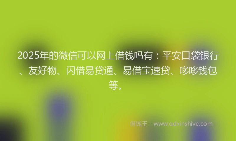 2025年的微信可以网上借钱吗有：平安口袋银行、友好物、闪借易贷通、易借宝速贷、哆哆钱包等。