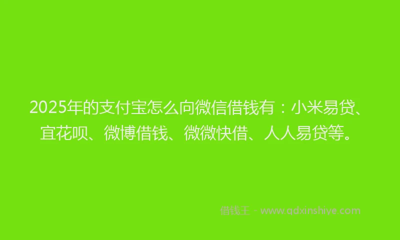 2025年的支付宝怎么向微信借钱有：小米易贷、宜花呗、微博借钱、微微快借、人人易贷等。