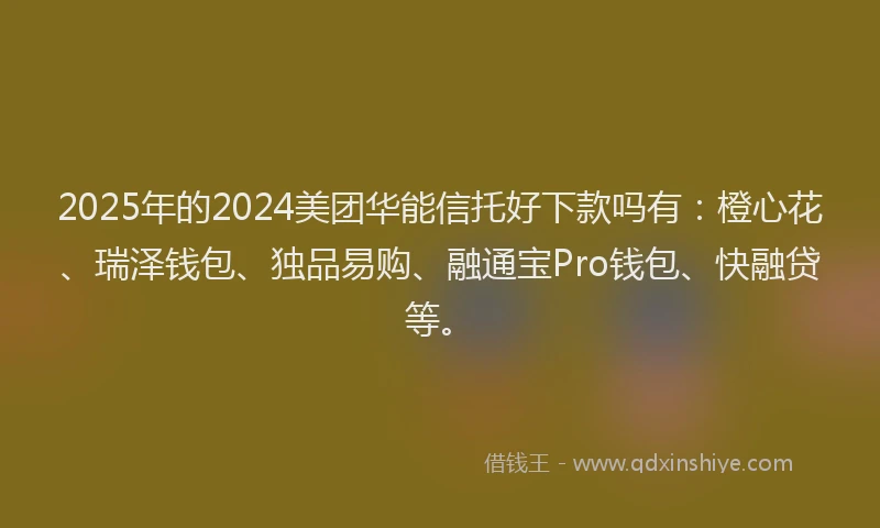 2025年的2024美团华能信托好下款吗有：橙心花、瑞泽钱包、独品易购、融通宝Pro钱包、快融贷等。