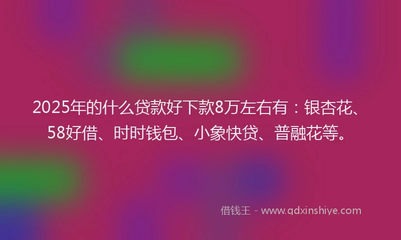 2025年的什么贷款好下款8万左右有:银杏花、58好借、时时钱包、小象快贷、普融花等。