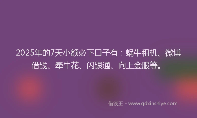 2025年的7天小额必下口子有：蜗牛租机、微博借钱、牵牛花、闪银通、向上金服等。