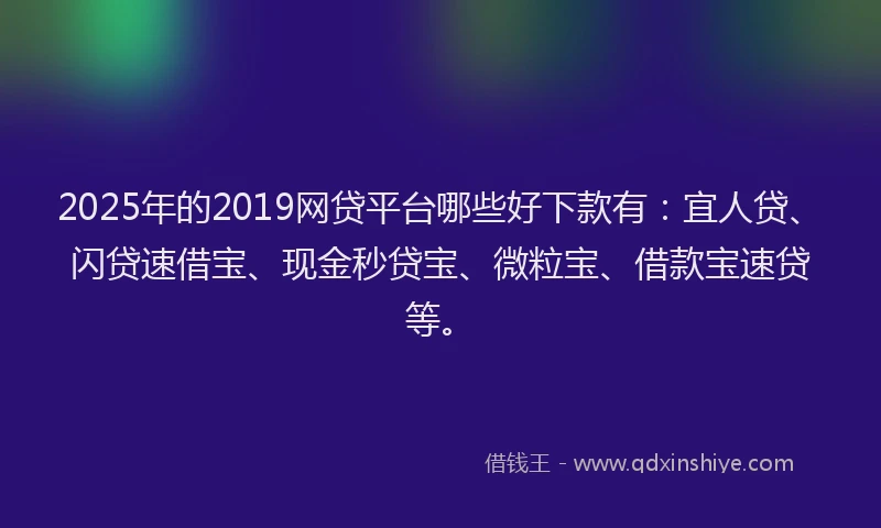 2025年的2019网贷平台哪些好下款有：宜人贷、闪贷速借宝、现金秒贷宝、微粒宝、借款宝速贷等。