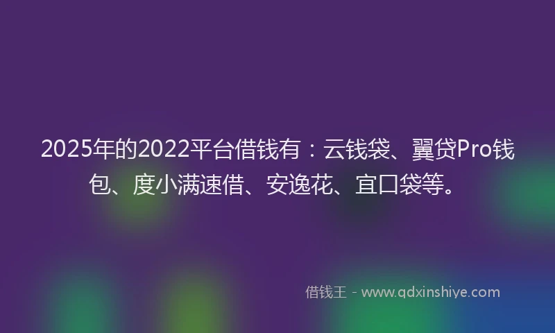 2025年的2022平台借钱有：云钱袋、翼贷Pro钱包、度小满速借、安逸花、宜口袋等。