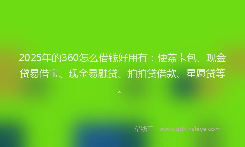 2025年的360怎么借钱好用有：便荔卡包、现金贷易借宝、现金易融贷、拍拍贷借款、星愿贷等。