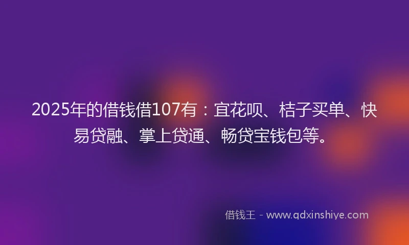 2025年的借钱借107有：宜花呗、桔子买单、快易贷融、掌上贷通、畅贷宝钱包等。