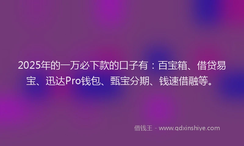 2025年的一万必下款的口子有：百宝箱、借贷易宝、迅达Pro钱包、甄宝分期、钱速借融等。