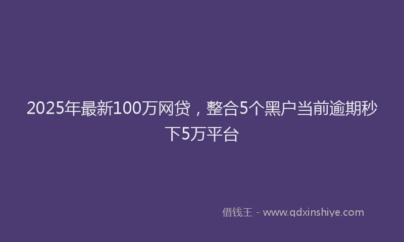 2025年最新100万网贷，整合5个黑户当前逾期秒下5万平台