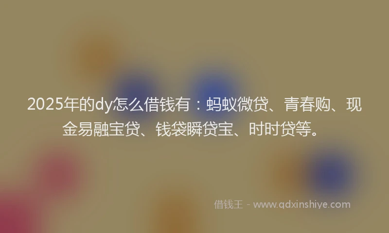 2025年的dy怎么借钱有：蚂蚁微贷、青春购、现金易融宝贷、钱袋瞬贷宝、时时贷等。