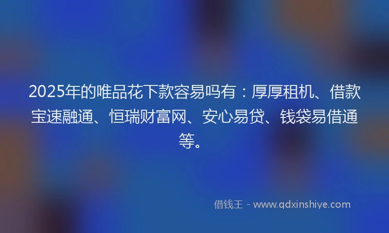 2025年的唯品花下款容易吗有：厚厚租机、借款宝速融通、恒瑞财富网、安心易贷、钱袋易借通等。